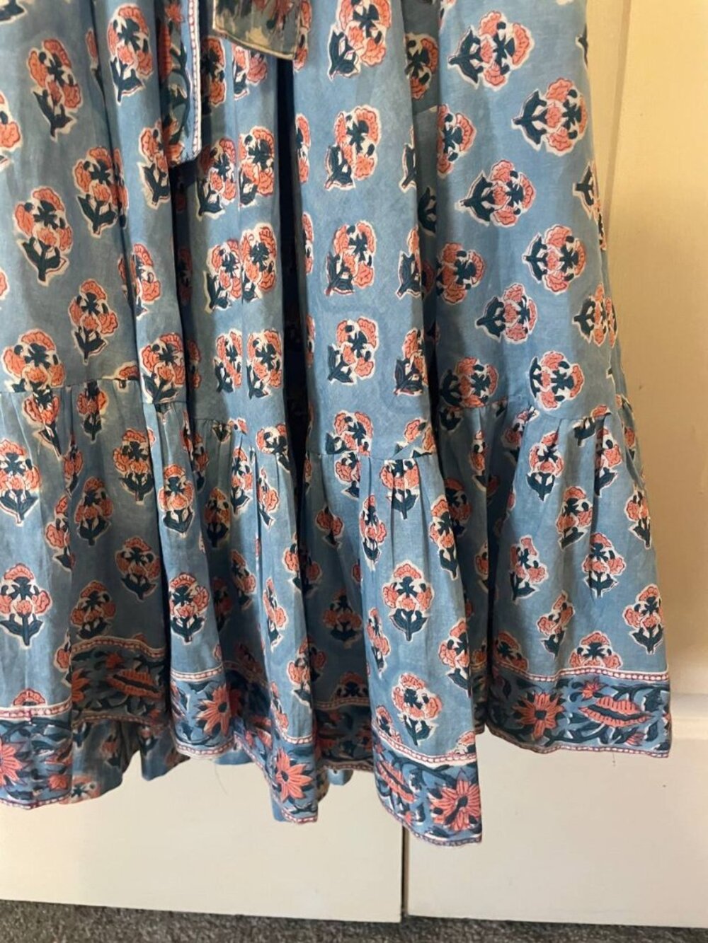 Marea Cotton blue floral Print Baloon Sleeve House dress Maxi Dress Sz 3 large - Picture 7 of 8